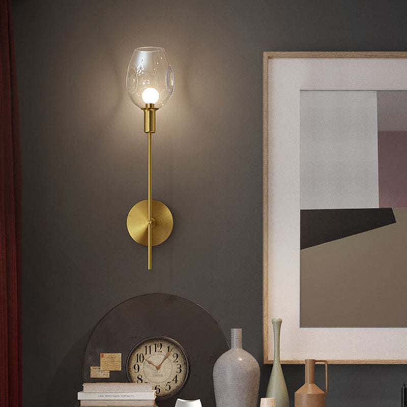 Dimpled Cup Clear Glass Wall Light Minimalist Single Gold Sconce Lamp with Pencil Arm for Hallway Clearhalo 'Cast Iron' 'Glass' 'Industrial' 'Modern wall lights' 'Modern' 'Tiffany' 'Traditional wall lights' 'Wall Lamps & Sconces' 'Wall Lights' Lighting' 1789067