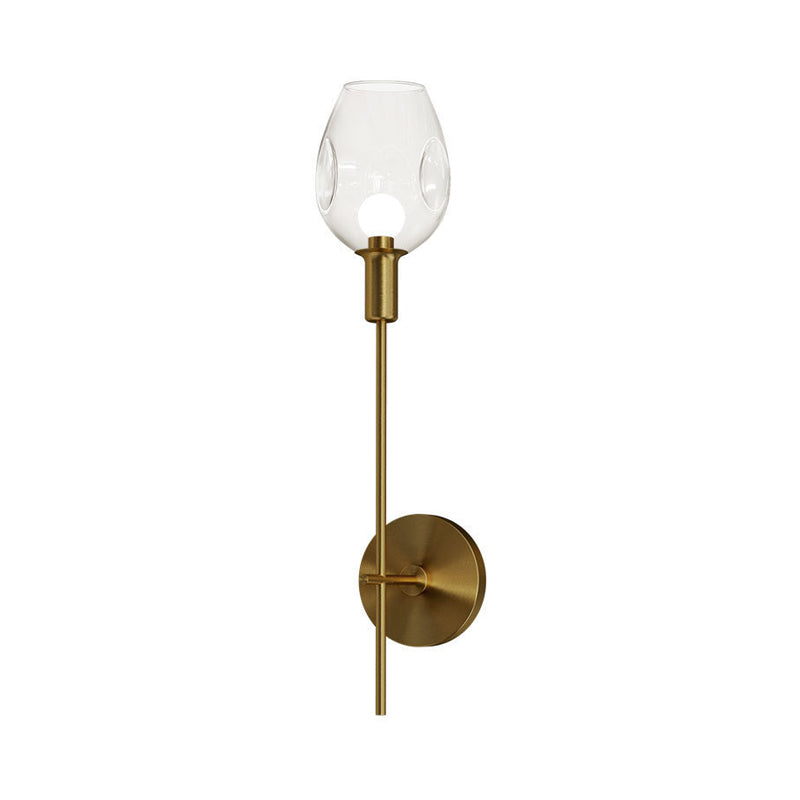 Dimpled Cup Clear Glass Wall Light Minimalist Single Gold Sconce Lamp with Pencil Arm for Hallway Clearhalo 'Cast Iron' 'Glass' 'Industrial' 'Modern wall lights' 'Modern' 'Tiffany' 'Traditional wall lights' 'Wall Lamps & Sconces' 'Wall Lights' Lighting' 1789068