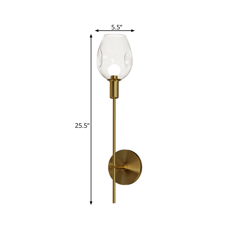Dimpled Cup Clear Glass Wall Light Minimalist Single Gold Sconce Lamp with Pencil Arm for Hallway Clearhalo 'Cast Iron' 'Glass' 'Industrial' 'Modern wall lights' 'Modern' 'Tiffany' 'Traditional wall lights' 'Wall Lamps & Sconces' 'Wall Lights' Lighting' 1789069