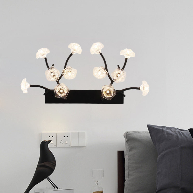 Blossom Clear Glass Wall Light Modern 12 Lights Black Sconce Lighting for Bedroom Clearhalo 'Cast Iron' 'Glass' 'Industrial' 'Modern wall lights' 'Modern' 'Tiffany' 'Traditional wall lights' 'Wall Lamps & Sconces' 'Wall Lights' Lighting' 1789075