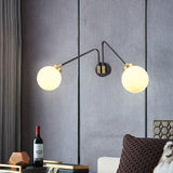 Angled Arm Bedside Wall Mount Light Hand Blown Milk Glass 2 Bulbs Minimalism Sconce Ideas in Black Clearhalo 'Cast Iron' 'Glass' 'Industrial' 'Modern wall lights' 'Modern' 'Tiffany' 'Traditional wall lights' 'Wall Lamps & Sconces' 'Wall Lights' Lighting' 1789089