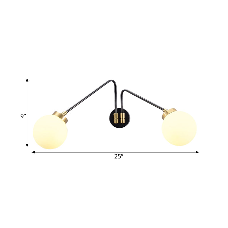 Angled Arm Bedside Wall Mount Light Hand Blown Milk Glass 2 Bulbs Minimalism Sconce Ideas in Black Clearhalo 'Cast Iron' 'Glass' 'Industrial' 'Modern wall lights' 'Modern' 'Tiffany' 'Traditional wall lights' 'Wall Lamps & Sconces' 'Wall Lights' Lighting' 1789093
