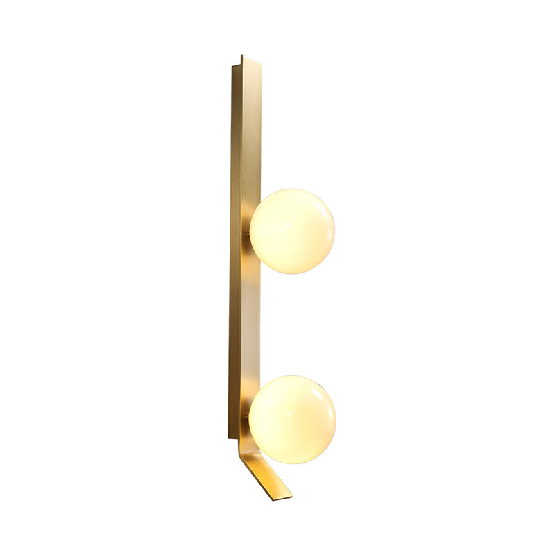Brass Linear Wall Light Fixture Vintage 2 Heads Metallic Sconce Lamp with Orb Ivory Glass Shade Clearhalo 'Cast Iron' 'Glass' 'Industrial' 'Modern wall lights' 'Modern' 'Tiffany' 'Traditional wall lights' 'Wall Lamps & Sconces' 'Wall Lights' Lighting' 1789097