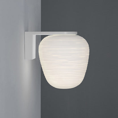 Milky Ribbed Glass Ovoid Sconce Ideas Simple 1-Light White Wall Mounted Lighting with Arm White Clearhalo 'Cast Iron' 'Glass' 'Industrial' 'Modern wall lights' 'Modern' 'Tiffany' 'Traditional wall lights' 'Wall Lamps & Sconces' 'Wall Lights' Lighting' 1789100
