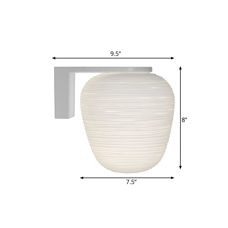 Milky Ribbed Glass Ovoid Sconce Ideas Simple 1-Light White Wall Mounted Lighting with Arm Clearhalo 'Cast Iron' 'Glass' 'Industrial' 'Modern wall lights' 'Modern' 'Tiffany' 'Traditional wall lights' 'Wall Lamps & Sconces' 'Wall Lights' Lighting' 1789103