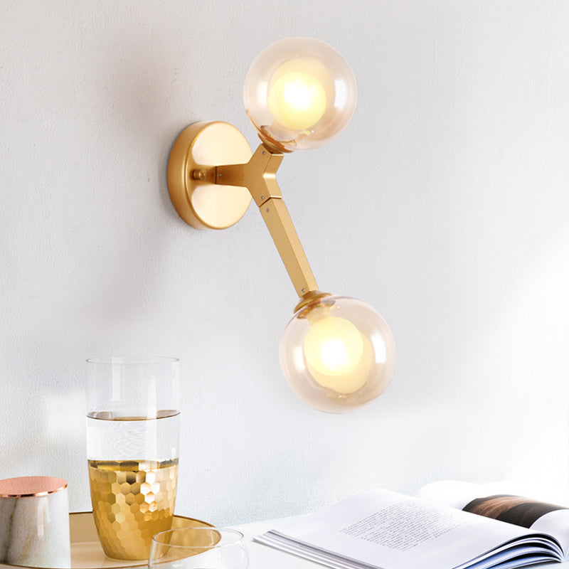 Rotatable Tree Crotch Sconce Ideas Modern Novelty Amber Glass 2 Bulbs Gold Wall Light Fixture Clearhalo 'Cast Iron' 'Glass' 'Industrial' 'Modern wall lights' 'Modern' 'Tiffany' 'Traditional wall lights' 'Wall Lamps & Sconces' 'Wall Lights' Lighting' 1789104