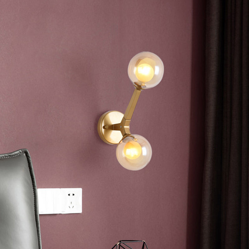 Rotatable Tree Crotch Sconce Ideas Modern Novelty Amber Glass 2 Bulbs Gold Wall Light Fixture Clearhalo 'Cast Iron' 'Glass' 'Industrial' 'Modern wall lights' 'Modern' 'Tiffany' 'Traditional wall lights' 'Wall Lamps & Sconces' 'Wall Lights' Lighting' 1789106