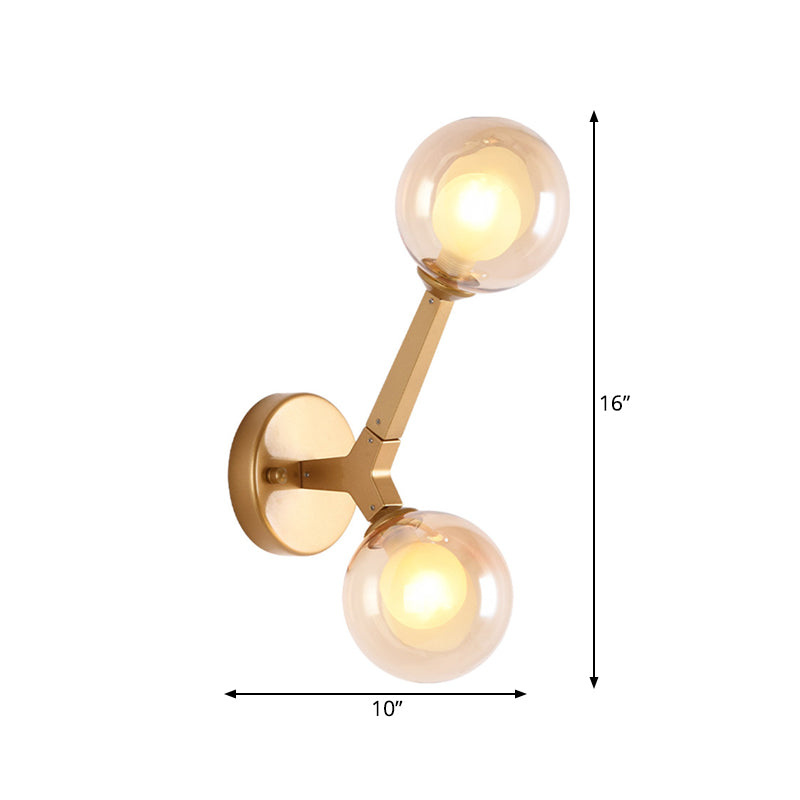 Rotatable Tree Crotch Sconce Ideas Modern Novelty Amber Glass 2 Bulbs Gold Wall Light Fixture Clearhalo 'Cast Iron' 'Glass' 'Industrial' 'Modern wall lights' 'Modern' 'Tiffany' 'Traditional wall lights' 'Wall Lamps & Sconces' 'Wall Lights' Lighting' 1789108