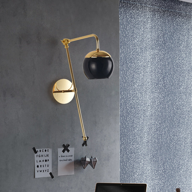 Postmodern Persimmon Swing Arm Wall Light Black/Clear Glass 1-Light Office Sconce Lighting in Gold Clearhalo 'Cast Iron' 'Glass' 'Industrial' 'Modern wall lights' 'Modern' 'Tiffany' 'Traditional wall lights' 'Wall Lamps & Sconces' 'Wall Lights' Lighting' 1789109