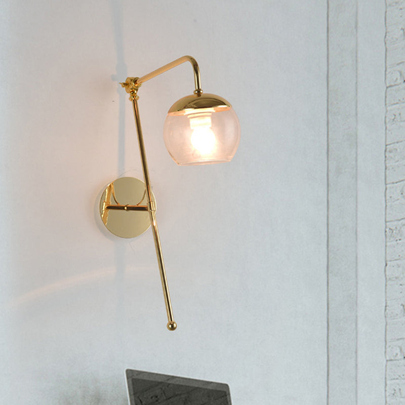 Postmodern Persimmon Swing Arm Wall Light Black/Clear Glass 1-Light Office Sconce Lighting in Gold Gold Clearhalo 'Cast Iron' 'Glass' 'Industrial' 'Modern wall lights' 'Modern' 'Tiffany' 'Traditional wall lights' 'Wall Lamps & Sconces' 'Wall Lights' Lighting' 1789114