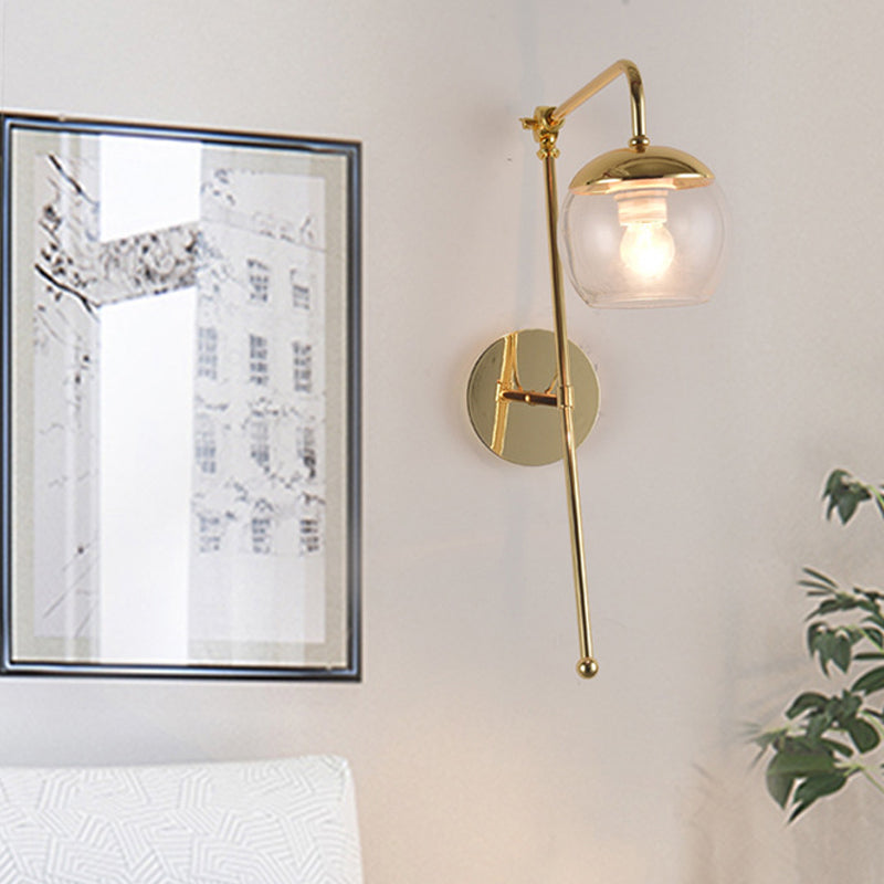 Postmodern Persimmon Swing Arm Wall Light Black/Clear Glass 1-Light Office Sconce Lighting in Gold Clearhalo 'Cast Iron' 'Glass' 'Industrial' 'Modern wall lights' 'Modern' 'Tiffany' 'Traditional wall lights' 'Wall Lamps & Sconces' 'Wall Lights' Lighting' 1789115