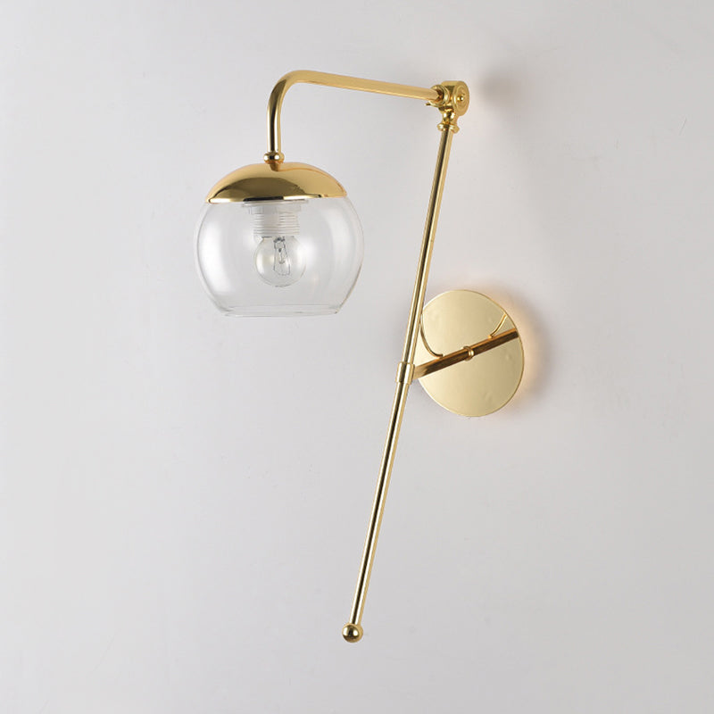 Postmodern Persimmon Swing Arm Wall Light Black/Clear Glass 1-Light Office Sconce Lighting in Gold Clearhalo 'Cast Iron' 'Glass' 'Industrial' 'Modern wall lights' 'Modern' 'Tiffany' 'Traditional wall lights' 'Wall Lamps & Sconces' 'Wall Lights' Lighting' 1789117