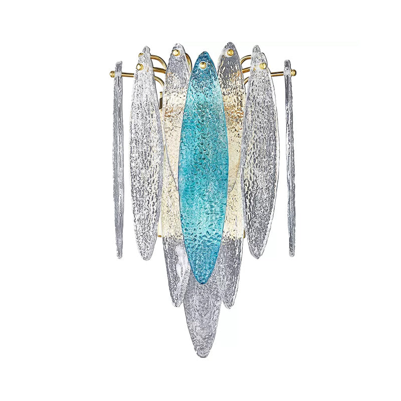 Layered Oval Flake Wall Lighting Ideas Retro Stylish Blue/Clear Seedy Glass 2-Light Parlor Sconce Lamp Clearhalo 'Cast Iron' 'Glass' 'Industrial' 'Modern wall lights' 'Modern' 'Tiffany' 'Traditional wall lights' 'Wall Lamps & Sconces' 'Wall Lights' Lighting' 1789139