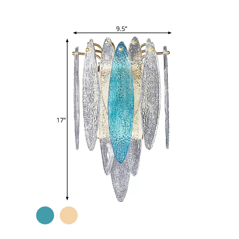 Layered Oval Flake Wall Lighting Ideas Retro Stylish Blue/Clear Seedy Glass 2-Light Parlor Sconce Lamp Clearhalo 'Cast Iron' 'Glass' 'Industrial' 'Modern wall lights' 'Modern' 'Tiffany' 'Traditional wall lights' 'Wall Lamps & Sconces' 'Wall Lights' Lighting' 1789141