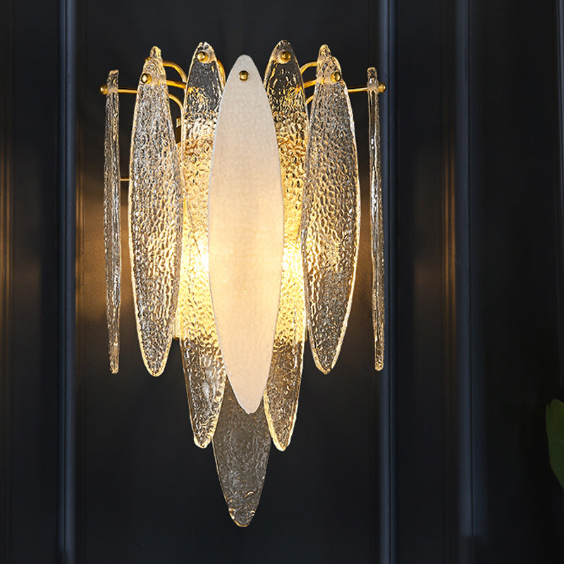 Layered Oval Flake Wall Lighting Ideas Retro Stylish Blue/Clear Seedy Glass 2-Light Parlor Sconce Lamp Clear Clearhalo 'Cast Iron' 'Glass' 'Industrial' 'Modern wall lights' 'Modern' 'Tiffany' 'Traditional wall lights' 'Wall Lamps & Sconces' 'Wall Lights' Lighting' 1789142