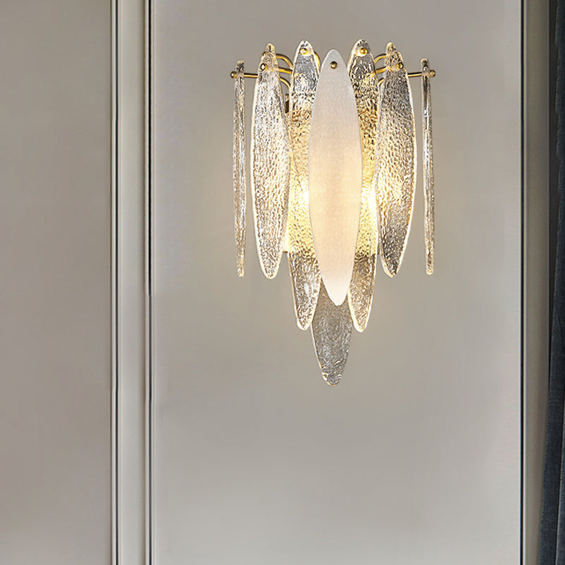 Layered Oval Flake Wall Lighting Ideas Retro Stylish Blue/Clear Seedy Glass 2-Light Parlor Sconce Lamp Clearhalo 'Cast Iron' 'Glass' 'Industrial' 'Modern wall lights' 'Modern' 'Tiffany' 'Traditional wall lights' 'Wall Lamps & Sconces' 'Wall Lights' Lighting' 1789143