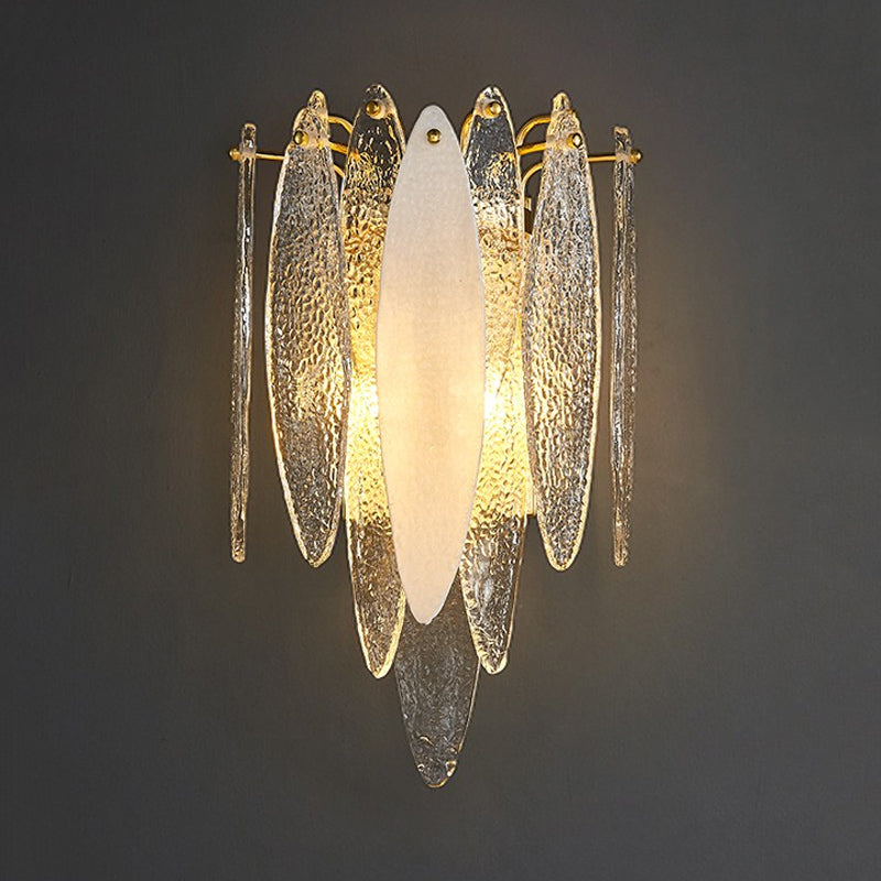 Layered Oval Flake Wall Lighting Ideas Retro Stylish Blue/Clear Seedy Glass 2-Light Parlor Sconce Lamp Clearhalo 'Cast Iron' 'Glass' 'Industrial' 'Modern wall lights' 'Modern' 'Tiffany' 'Traditional wall lights' 'Wall Lamps & Sconces' 'Wall Lights' Lighting' 1789145