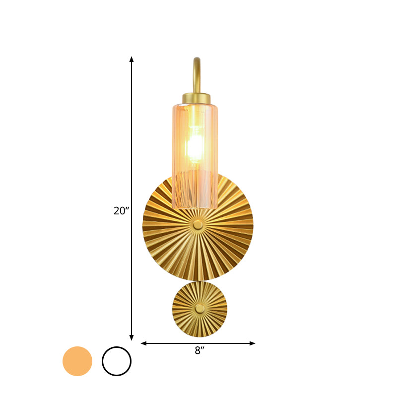 Brass Gooseneck Wall Mounted Lamp Mid Century 1 Head Iron Sconce Lighting with Clear/Amber Glass Shade and Scallop Backplate Clearhalo 'Cast Iron' 'Glass' 'Industrial' 'Modern wall lights' 'Modern' 'Tiffany' 'Traditional wall lights' 'Wall Lamps & Sconces' 'Wall Lights' Lighting' 1789150