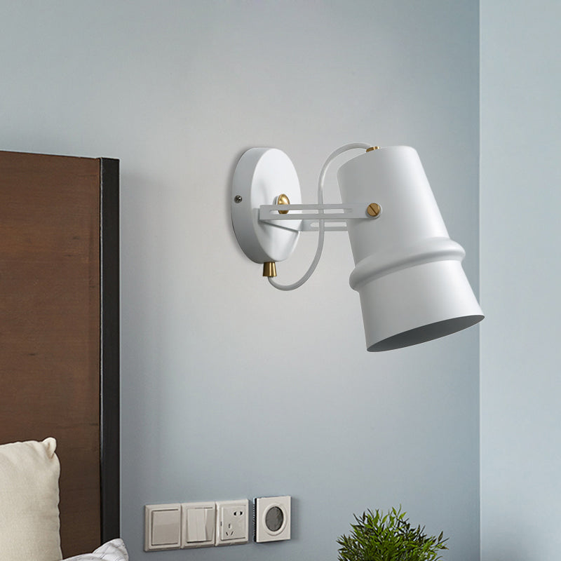 Black/White Cone Wall Lamp Vintage Iron 1-Head Living Room Adjustable Wall Sconce Lighting Fixture Clearhalo 'Art deco wall lights' 'Cast Iron' 'Glass' 'Industrial wall lights' 'Industrial' 'Middle century wall lights' 'Modern' 'Rustic wall lights' 'Tiffany' 'Traditional wall lights' 'Wall Lamps & Sconces' 'Wall Lights' Lighting' 1789155