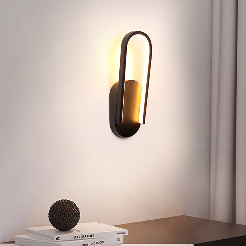 Black/White Sloped Half-Oblong Sconce Minimalist Acrylic LED Wall Mounted Light in Warm/White Light for Parlor Black Clearhalo 'Cast Iron' 'Glass' 'Industrial' 'Modern wall lights' 'Modern' 'Tiffany' 'Traditional wall lights' 'Wall Lamps & Sconces' 'Wall Lights' Lighting' 1789172