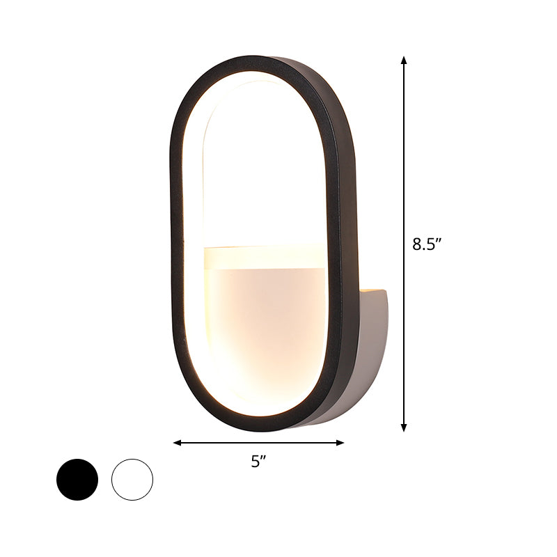 Aluminum Ellipse Mini Wall Lamp Simplicity White/Black LED Sconce Light Fixture in Warm/White Light Clearhalo 'Cast Iron' 'Glass' 'Industrial' 'Modern wall lights' 'Modern' 'Tiffany' 'Traditional wall lights' 'Wall Lamps & Sconces' 'Wall Lights' Lighting' 1789185