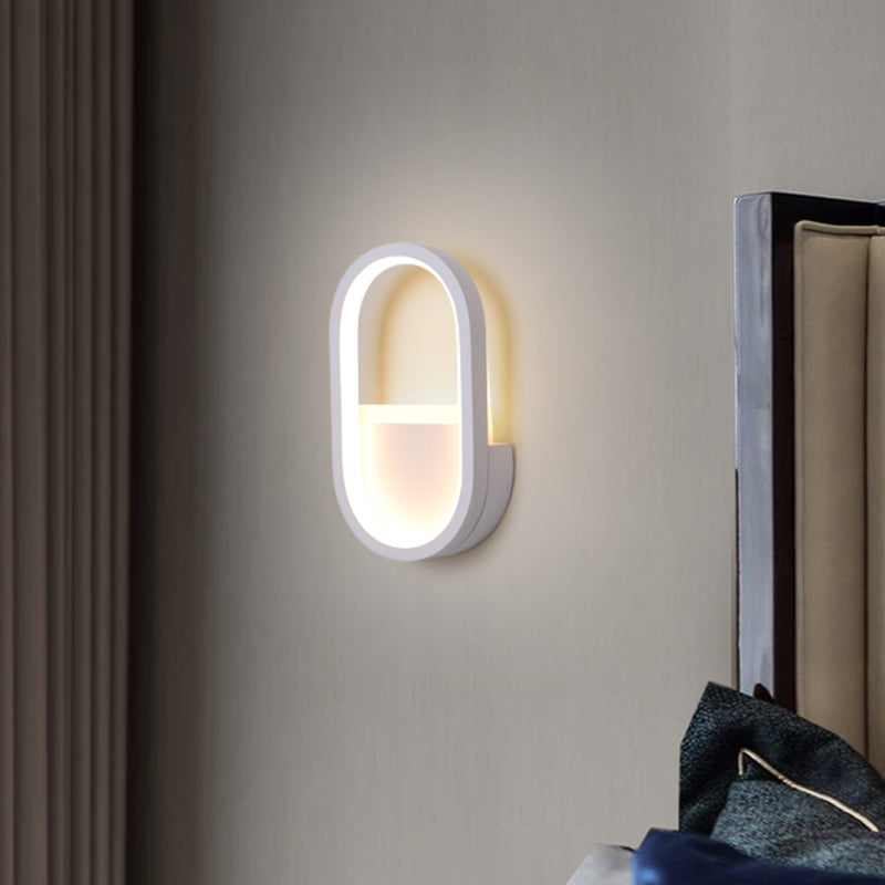 Aluminum Ellipse Mini Wall Lamp Simplicity White/Black LED Sconce Light Fixture in Warm/White Light White Clearhalo 'Cast Iron' 'Glass' 'Industrial' 'Modern wall lights' 'Modern' 'Tiffany' 'Traditional wall lights' 'Wall Lamps & Sconces' 'Wall Lights' Lighting' 1789187