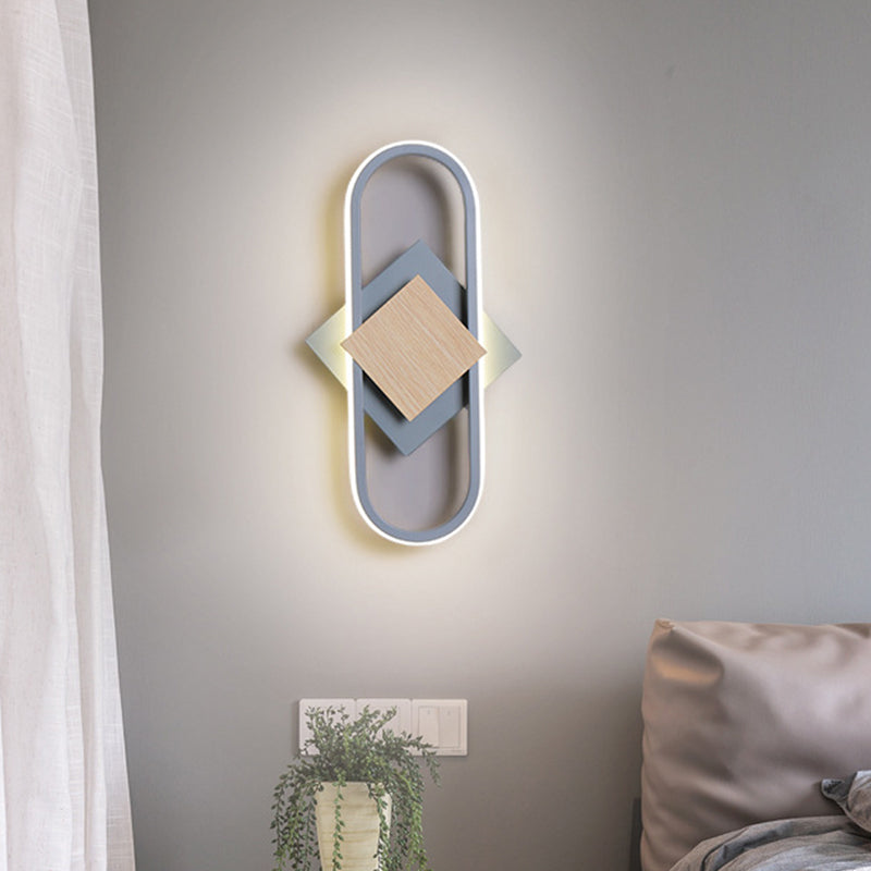 Nordic 2 Layers Round/Square Sconce Light Iron Bedroom LED Wall Mount Lamp with Elliptical Frame, Warm/White Light Grey Square Plate Clearhalo 'Modern wall lights' 'Modern' 'Wall Lamps & Sconces' 'Wall Lights' Lighting' 1789190