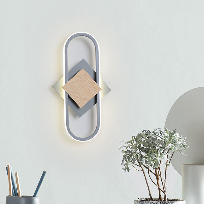 Nordic 2 Layers Round/Square Sconce Light Iron Bedroom LED Wall Mount Lamp with Elliptical Frame, Warm/White Light Clearhalo 'Modern wall lights' 'Modern' 'Wall Lamps & Sconces' 'Wall Lights' Lighting' 1789191