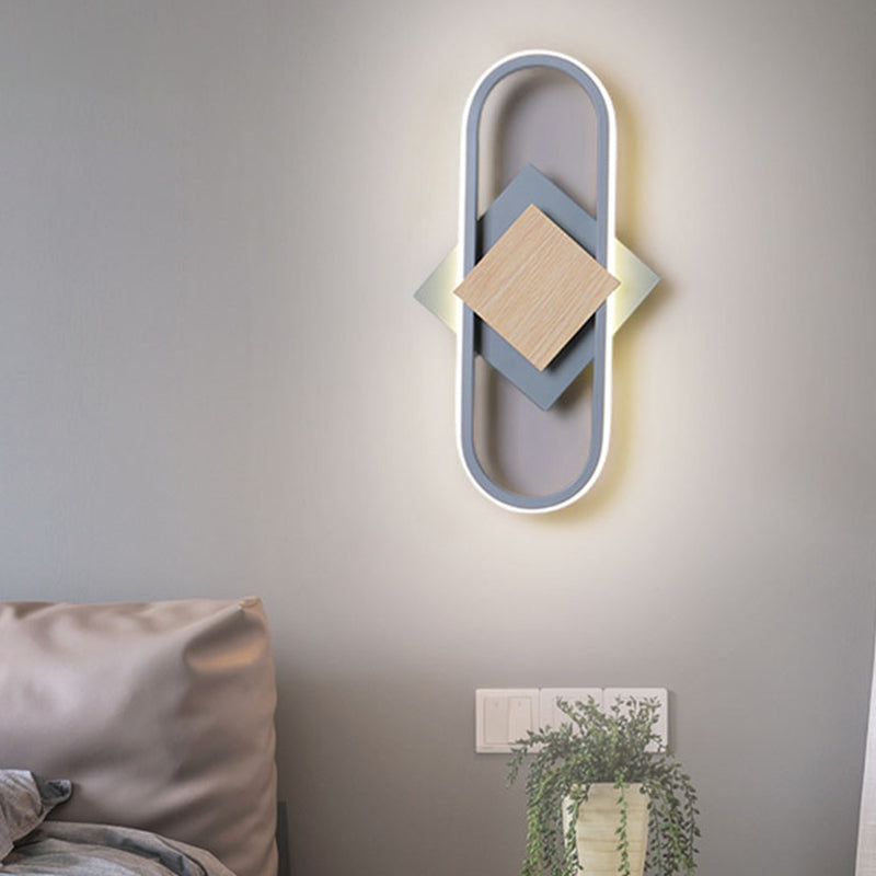 Nordic 2 Layers Round/Square Sconce Light Iron Bedroom LED Wall Mount Lamp with Elliptical Frame, Warm/White Light Clearhalo 'Modern wall lights' 'Modern' 'Wall Lamps & Sconces' 'Wall Lights' Lighting' 1789192