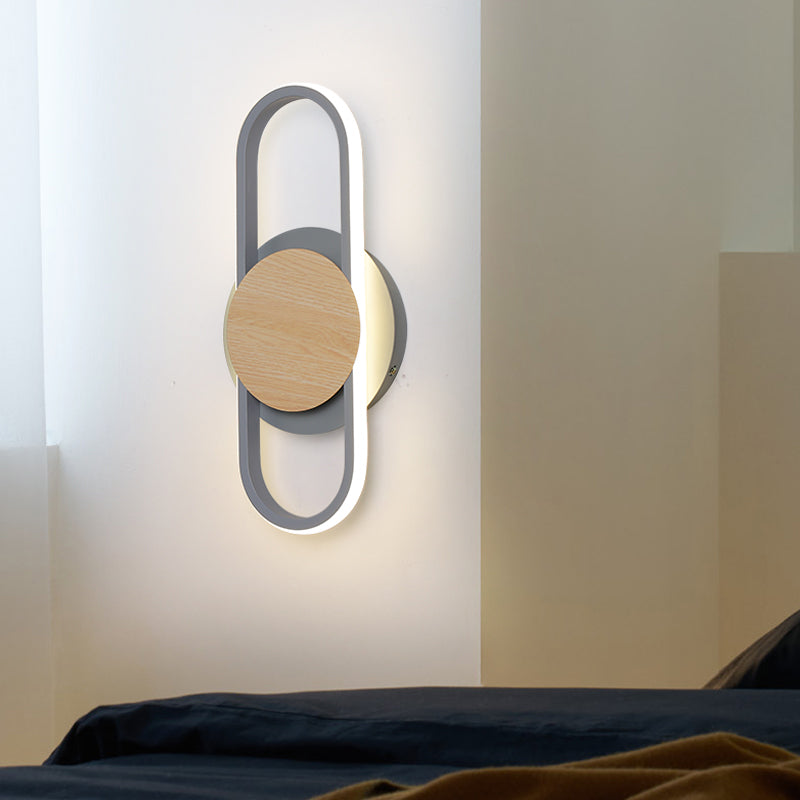 Nordic 2 Layers Round/Square Sconce Light Iron Bedroom LED Wall Mount Lamp with Elliptical Frame, Warm/White Light Clearhalo 'Modern wall lights' 'Modern' 'Wall Lamps & Sconces' 'Wall Lights' Lighting' 1789195