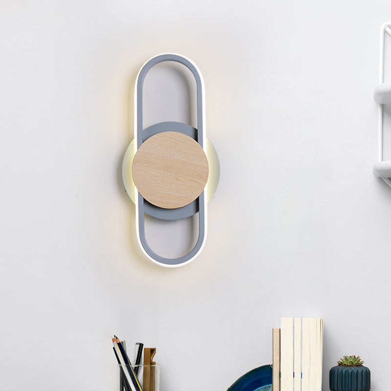 Nordic 2 Layers Round/Square Sconce Light Iron Bedroom LED Wall Mount Lamp with Elliptical Frame, Warm/White Light Grey Round Clearhalo 'Modern wall lights' 'Modern' 'Wall Lamps & Sconces' 'Wall Lights' Lighting' 1789196