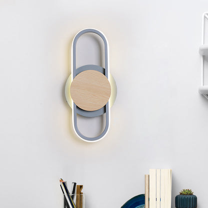 Nordic 2 Layers Round/Square Sconce Light Iron Bedroom LED Wall Mount Lamp with Elliptical Frame, Warm/White Light Grey Round Clearhalo 'Modern wall lights' 'Modern' 'Wall Lamps & Sconces' 'Wall Lights' Lighting' 1789196