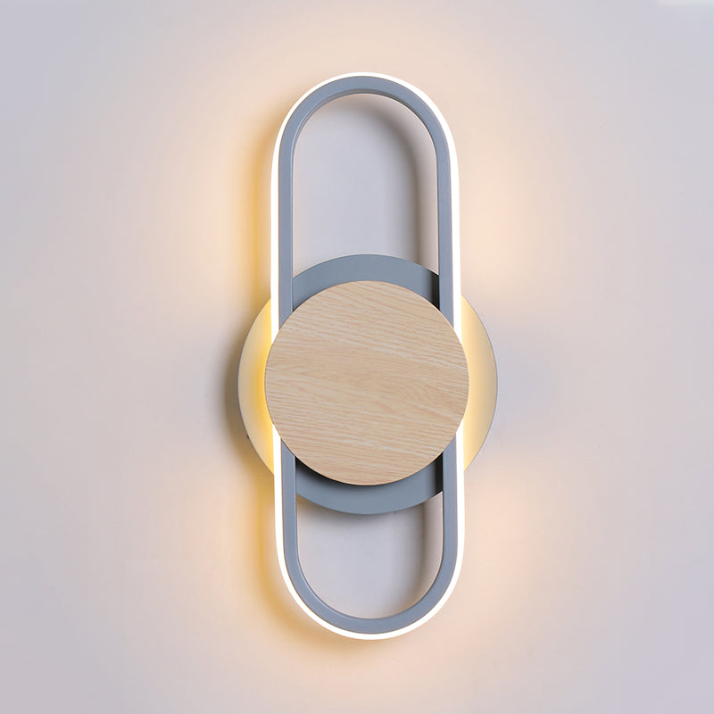 Nordic 2 Layers Round/Square Sconce Light Iron Bedroom LED Wall Mount Lamp with Elliptical Frame, Warm/White Light Clearhalo 'Modern wall lights' 'Modern' 'Wall Lamps & Sconces' 'Wall Lights' Lighting' 1789198