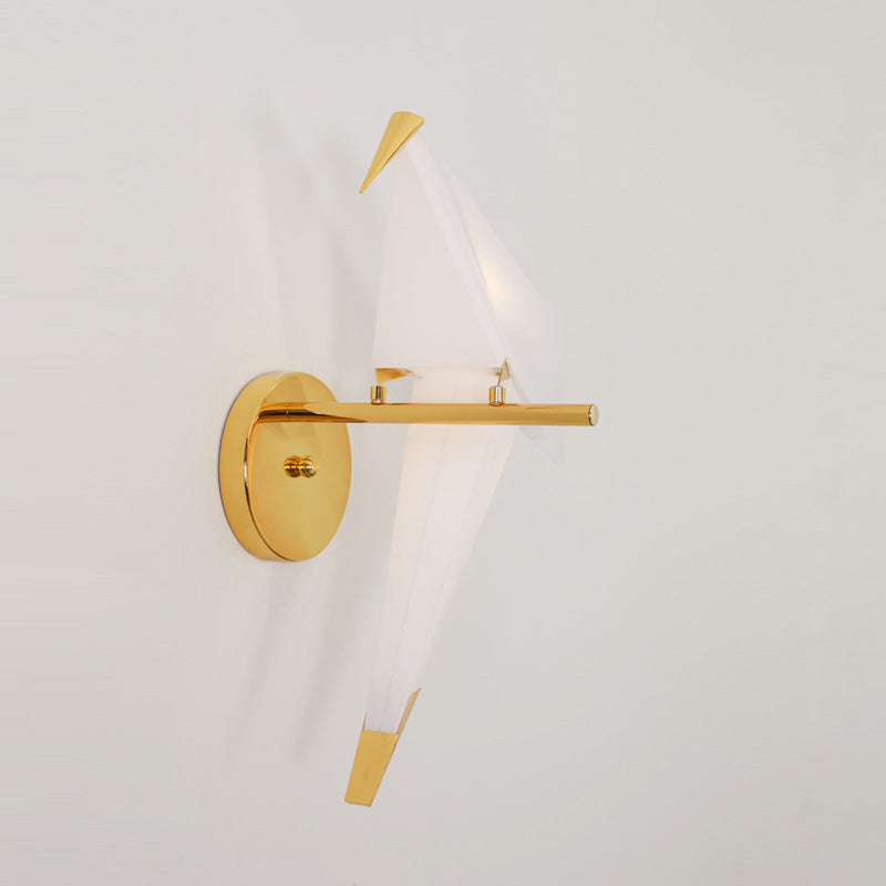 Origami Bird LED Wall Light Fixture Designer Acrylic Bedroom Sconce Lighting in Gold, Warm/White Light Clearhalo 'Cast Iron' 'Glass' 'Industrial' 'Modern wall lights' 'Modern' 'Tiffany' 'Traditional wall lights' 'Wall Lamps & Sconces' 'Wall Lights' Lighting' 1789203