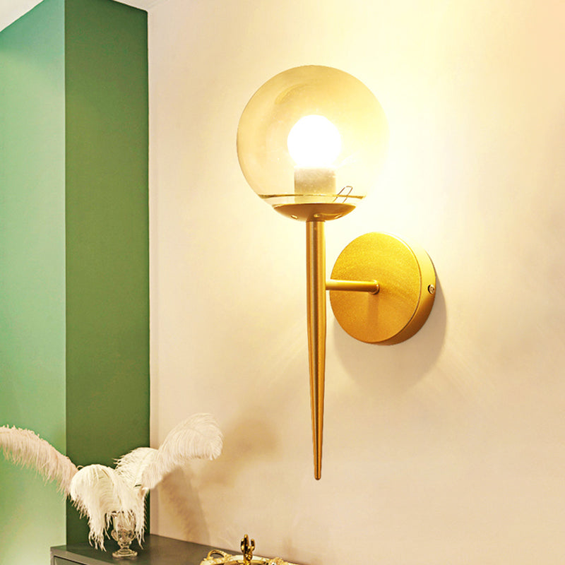 Mini Sphere Living Room Wall Lamp Clear Glass 1 Light Minimalism Sconce Ideas with Pencil Arm in Black/Gold Clearhalo 'Cast Iron' 'Glass' 'Industrial' 'Modern wall lights' 'Modern' 'Tiffany' 'Traditional wall lights' 'Wall Lamps & Sconces' 'Wall Lights' Lighting' 1789206