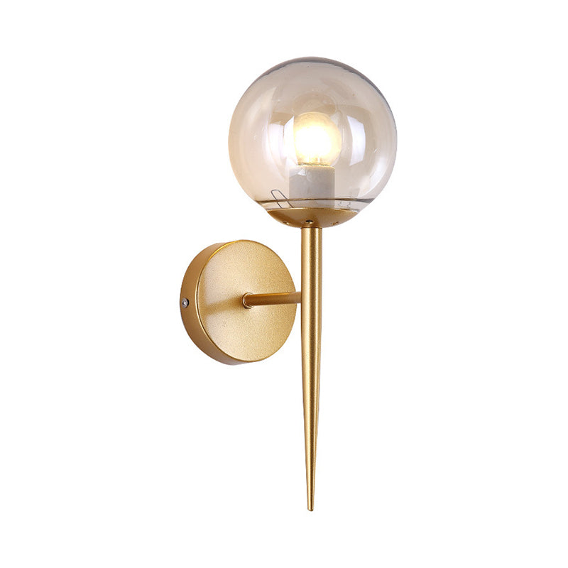 Mini Sphere Living Room Wall Lamp Clear Glass 1 Light Minimalism Sconce Ideas with Pencil Arm in Black/Gold Clearhalo 'Cast Iron' 'Glass' 'Industrial' 'Modern wall lights' 'Modern' 'Tiffany' 'Traditional wall lights' 'Wall Lamps & Sconces' 'Wall Lights' Lighting' 1789208