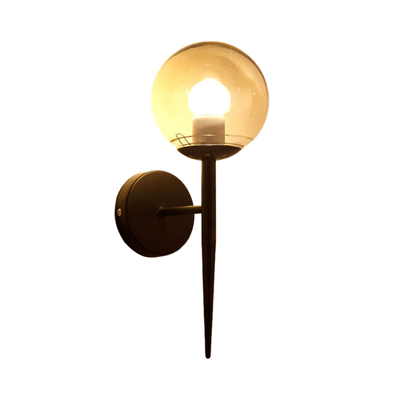 Mini Sphere Living Room Wall Lamp Clear Glass 1 Light Minimalism Sconce Ideas with Pencil Arm in Black/Gold Clearhalo 'Cast Iron' 'Glass' 'Industrial' 'Modern wall lights' 'Modern' 'Tiffany' 'Traditional wall lights' 'Wall Lamps & Sconces' 'Wall Lights' Lighting' 1789213