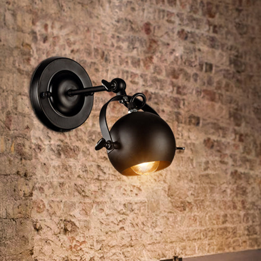 Rotatable 1-Bulb Dome Sconce Industrial Black Iron Wall Mounted Light Fixture for Restaurant Clearhalo 'Art deco wall lights' 'Cast Iron' 'Glass' 'Industrial wall lights' 'Industrial' 'Middle century wall lights' 'Modern' 'Rustic wall lights' 'Tiffany' 'Traditional wall lights' 'Wall Lamps & Sconces' 'Wall Lights' Lighting' 1789214