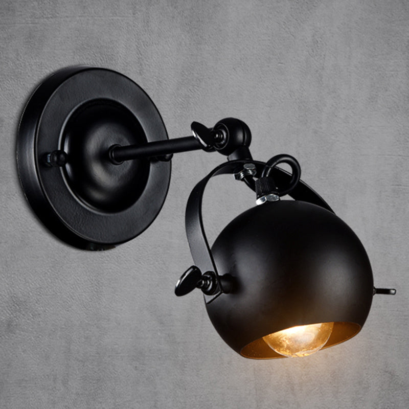 Rotatable 1-Bulb Dome Sconce Industrial Black Iron Wall Mounted Light Fixture for Restaurant Black Clearhalo 'Art deco wall lights' 'Cast Iron' 'Glass' 'Industrial wall lights' 'Industrial' 'Middle century wall lights' 'Modern' 'Rustic wall lights' 'Tiffany' 'Traditional wall lights' 'Wall Lamps & Sconces' 'Wall Lights' Lighting' 1789215