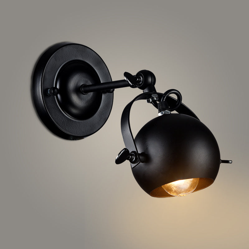Rotatable 1-Bulb Dome Sconce Industrial Black Iron Wall Mounted Light Fixture for Restaurant Clearhalo 'Art deco wall lights' 'Cast Iron' 'Glass' 'Industrial wall lights' 'Industrial' 'Middle century wall lights' 'Modern' 'Rustic wall lights' 'Tiffany' 'Traditional wall lights' 'Wall Lamps & Sconces' 'Wall Lights' Lighting' 1789217
