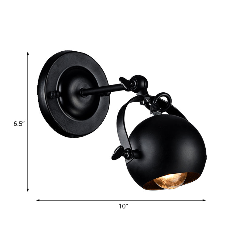 Rotatable 1-Bulb Dome Sconce Industrial Black Iron Wall Mounted Light Fixture for Restaurant Clearhalo 'Art deco wall lights' 'Cast Iron' 'Glass' 'Industrial wall lights' 'Industrial' 'Middle century wall lights' 'Modern' 'Rustic wall lights' 'Tiffany' 'Traditional wall lights' 'Wall Lamps & Sconces' 'Wall Lights' Lighting' 1789218
