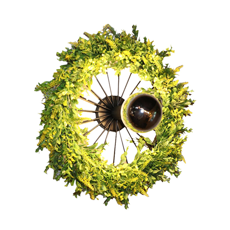 Green Wheel Wall Light Fixture Factory Iron 1 Bulb Restaurant Plant Wall Sconce Lighting Fixture, 16"/19.5" H Clearhalo 'Art deco wall lights' 'Cast Iron' 'Glass' 'Industrial wall lights' 'Industrial' 'Middle century wall lights' 'Modern' 'Rustic wall lights' 'Tiffany' 'Traditional wall lights' 'Wall Lamps & Sconces' 'Wall Lights' Lighting' 1789232