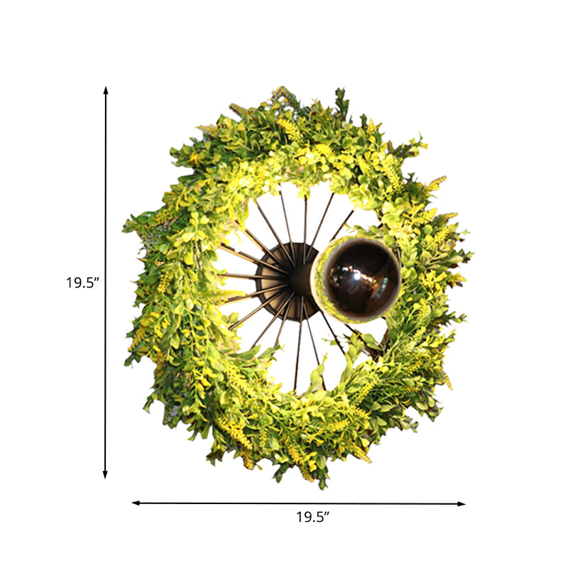 Green Wheel Wall Light Fixture Factory Iron 1 Bulb Restaurant Plant Wall Sconce Lighting Fixture, 16"/19.5" H Clearhalo 'Art deco wall lights' 'Cast Iron' 'Glass' 'Industrial wall lights' 'Industrial' 'Middle century wall lights' 'Modern' 'Rustic wall lights' 'Tiffany' 'Traditional wall lights' 'Wall Lamps & Sconces' 'Wall Lights' Lighting' 1789235