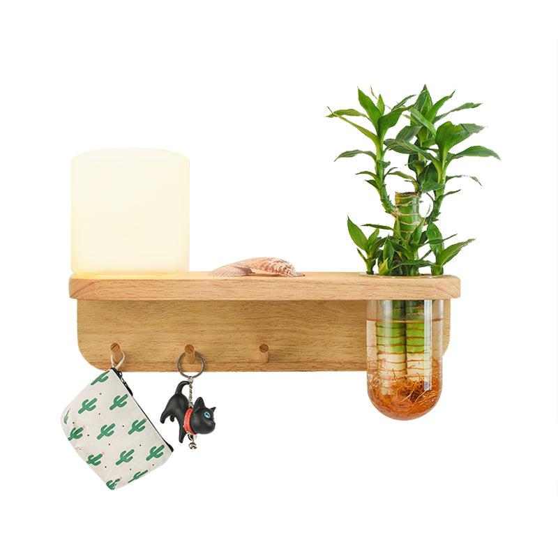 Frosted Glass Wood Wall Light Cylindrical 1-Bulb Industrial Wall Sconce Lamp with Plant Container Clearhalo 'Industrial wall lights' 'Industrial' 'Middle century wall lights' 'Rustic wall lights' 'Tiffany' 'Wall Lamps & Sconces' 'Wall Lights' Lighting' 1789264