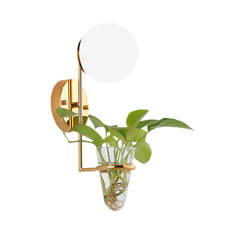 1 Bulb Sconce Lamp Industrial Global Cream/Smoke Gray Glass Wall Light in Black/Gold with Clear Glass Plant Cup Clearhalo 'Art deco wall lights' 'Cast Iron' 'Glass' 'Industrial wall lights' 'Industrial' 'Middle century wall lights' 'Modern' 'Rustic wall lights' 'Tiffany' 'Traditional wall lights' 'Wall Lamps & Sconces' 'Wall Lights' Lighting' 1789325