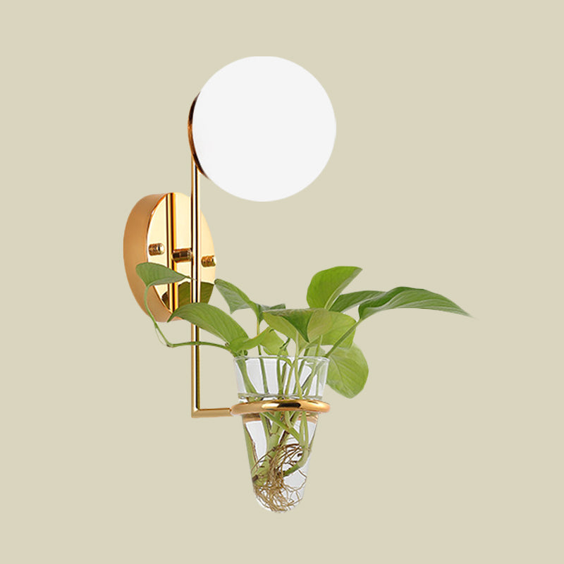 1 Bulb Sconce Lamp Industrial Global Cream/Smoke Gray Glass Wall Light in Black/Gold with Clear Glass Plant Cup Clearhalo 'Art deco wall lights' 'Cast Iron' 'Glass' 'Industrial wall lights' 'Industrial' 'Middle century wall lights' 'Modern' 'Rustic wall lights' 'Tiffany' 'Traditional wall lights' 'Wall Lamps & Sconces' 'Wall Lights' Lighting' 1789326