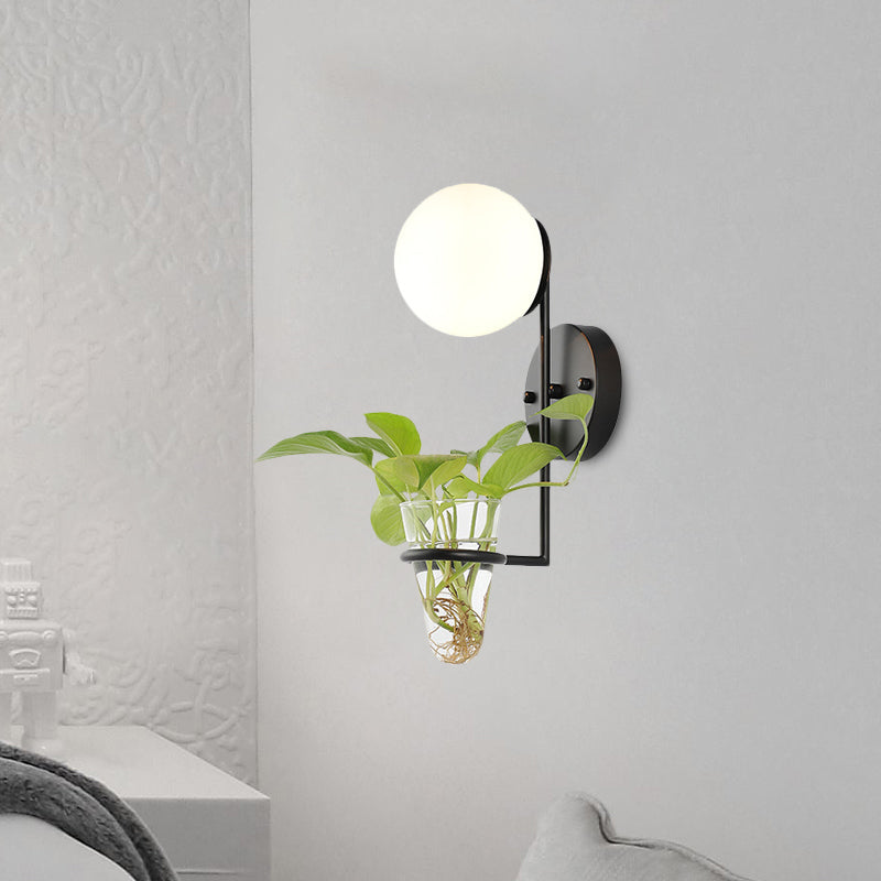 1 Bulb Sconce Lamp Industrial Global Cream/Smoke Gray Glass Wall Light in Black/Gold with Clear Glass Plant Cup Clearhalo 'Art deco wall lights' 'Cast Iron' 'Glass' 'Industrial wall lights' 'Industrial' 'Middle century wall lights' 'Modern' 'Rustic wall lights' 'Tiffany' 'Traditional wall lights' 'Wall Lamps & Sconces' 'Wall Lights' Lighting' 1789329