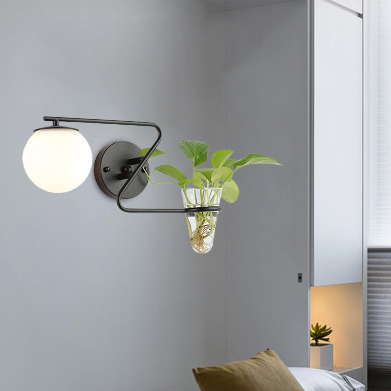 Global Bedroom Sconce Lighting Industrial Cream/Smoke Gray Glass 1 Head Black/Gold Wall Light with Clear Glass Plant Cup Clearhalo 'Art deco wall lights' 'Cast Iron' 'Glass' 'Industrial wall lights' 'Industrial' 'Middle century wall lights' 'Modern' 'Rustic wall lights' 'Tiffany' 'Traditional wall lights' 'Wall Lamps & Sconces' 'Wall Lights' Lighting' 1789338