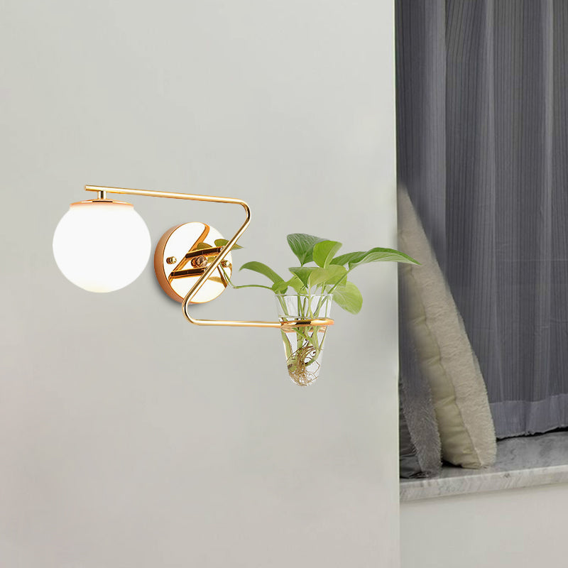 Global Bedroom Sconce Lighting Industrial Cream/Smoke Gray Glass 1 Head Black/Gold Wall Light with Clear Glass Plant Cup Gold Milk White Clearhalo 'Art deco wall lights' 'Cast Iron' 'Glass' 'Industrial wall lights' 'Industrial' 'Middle century wall lights' 'Modern' 'Rustic wall lights' 'Tiffany' 'Traditional wall lights' 'Wall Lamps & Sconces' 'Wall Lights' Lighting' 1789343