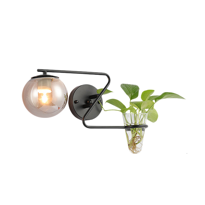 Global Bedroom Sconce Lighting Industrial Cream/Smoke Gray Glass 1 Head Black/Gold Wall Light with Clear Glass Plant Cup Clearhalo 'Art deco wall lights' 'Cast Iron' 'Glass' 'Industrial wall lights' 'Industrial' 'Middle century wall lights' 'Modern' 'Rustic wall lights' 'Tiffany' 'Traditional wall lights' 'Wall Lamps & Sconces' 'Wall Lights' Lighting' 1789348
